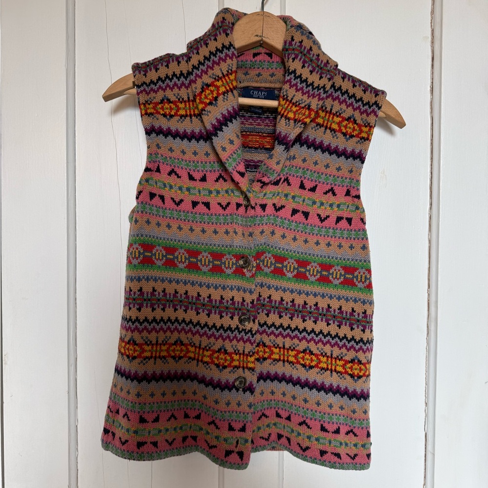 Chaps Multicolor Fair Isle Shawl-Collar Knit Vest